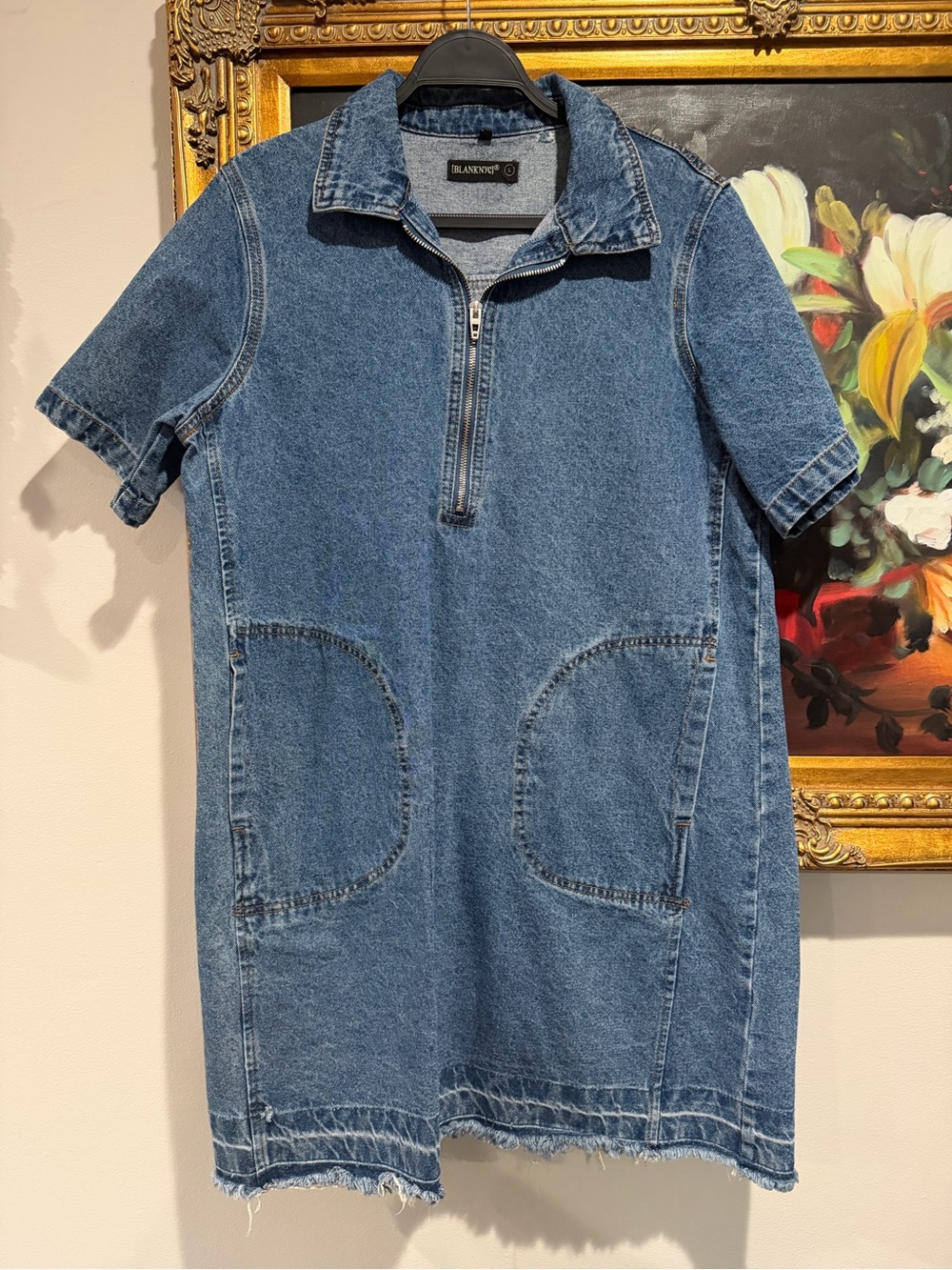 Blank NYC Blue Short-Sleeve Denim Zip Dress